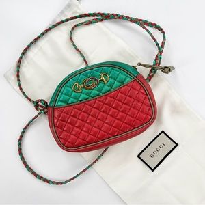 GUCCI Trapuntata Zumi Dome Crossbody Bag Quilted Metallic Leather Mini Authentic